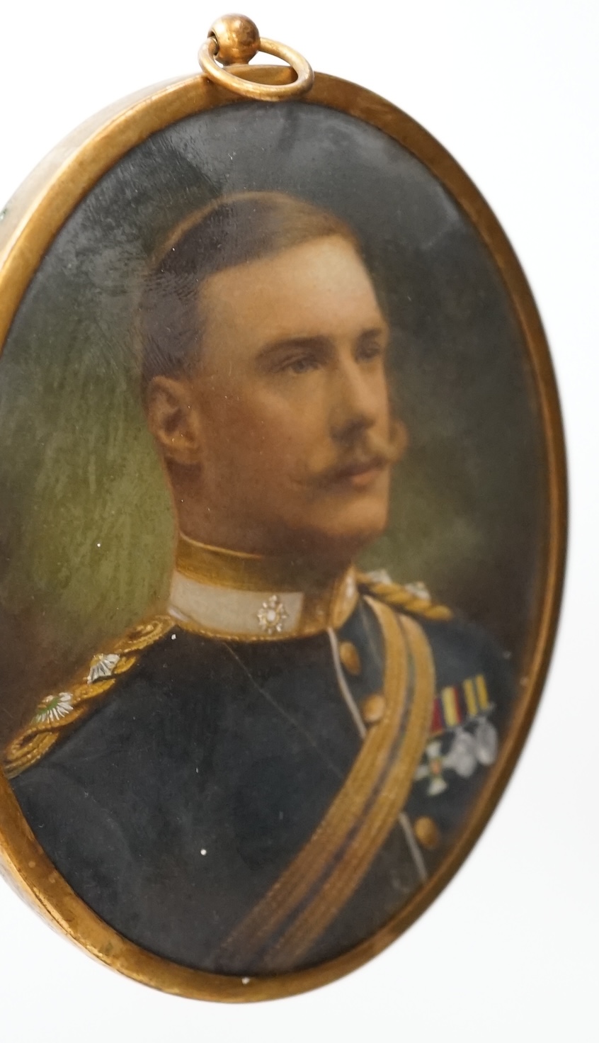 English School, early 20th century, Portrait miniature, oil on card, military officer with Distinguished Service Order, 11 x 8cm